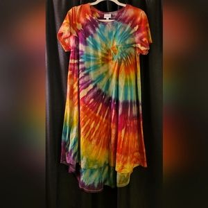 Custom Rainbow Tie Dye LuLaRoe Carly Dress - Small